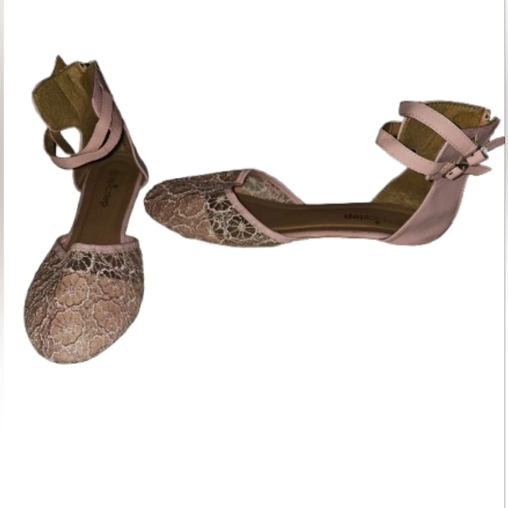 Blush Lace Ankle Strap Flats 12